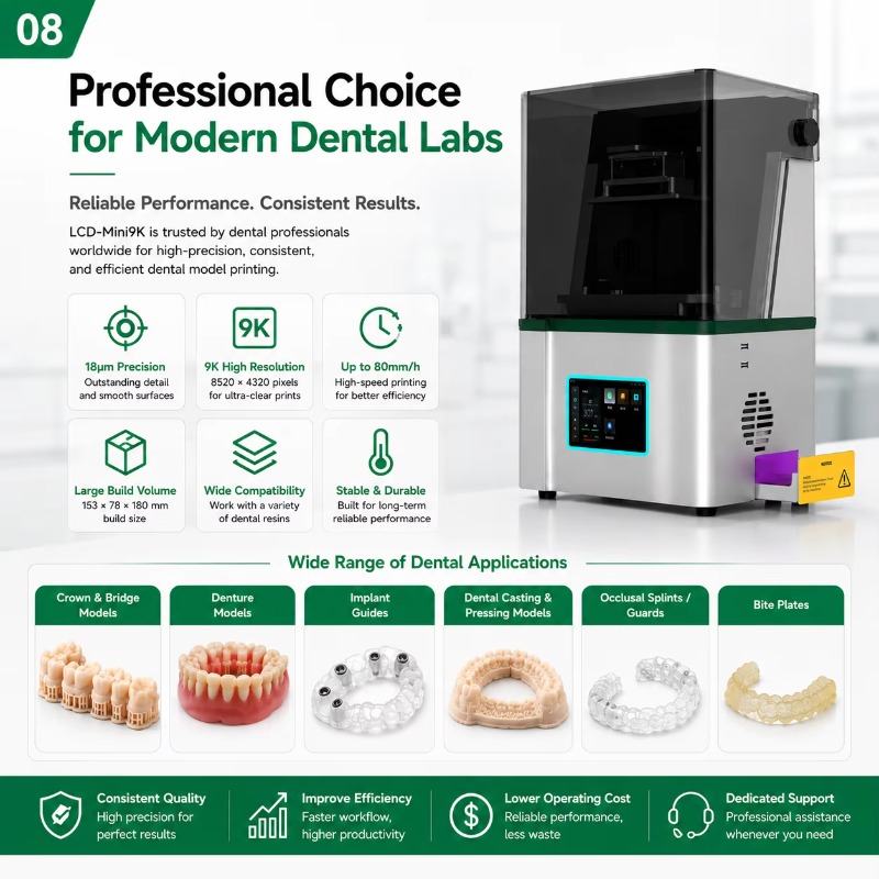 Dental 3D Printer Resin - 高精度9K液晶ディスプレイ搭載、歯科用ラボ向け3Dプリンター。加熱ベッド、自動後処理機能、USB接続対応、デスクトップ型レジン3Dプリンティングマシン。