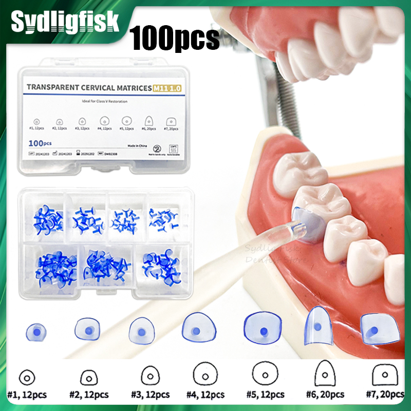 Dental Impression Material Kit - 複合歯茎歯科用マトリックス,青色の透明な頸部マトリックス,歯科用ツール,歯科材料,1セットあたり100個