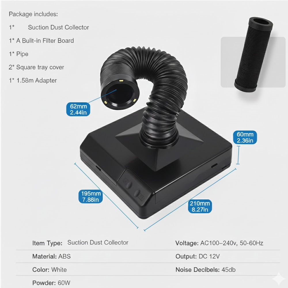 60W 歯科用集塵機、ベンチトップ型吸引機、伸縮式エルボー、 - Dental Lab Dust Collector のレビューと価格